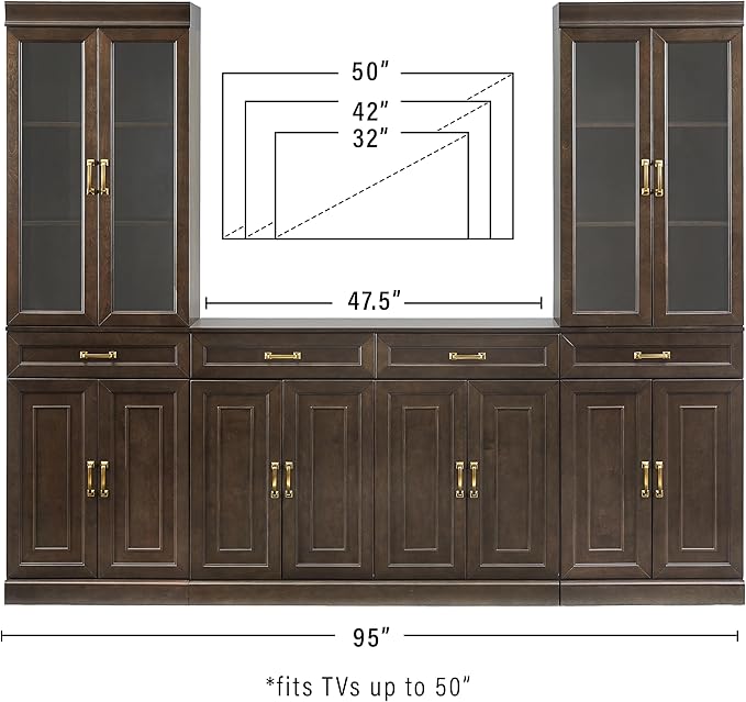 Crosley Furniture Stanton 3-Piece Sideboard Buffet Cabinet and Glass Door Kitchen Storage Pantry Set, Coffee