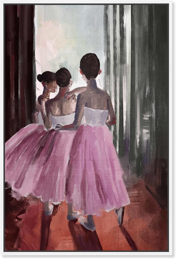 Art Remedy Little Girls Ballerinas Canvas Classic Vintage Wall Art, White Frame, 20" x 30"