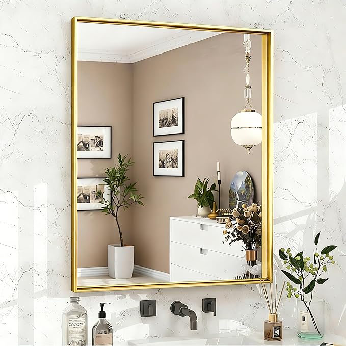 24”x36” Bathroom Vanity Mirror, Gold Framed Rectangle Mirrors, Modern Wall Mirror for Over Sink, Living Room, Bedroom, Entryway Mirrors Horizontally or Vertically