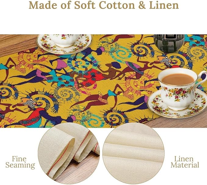 African Woman Table Runner Colorful Africa Nationality Tribe Element Pattern for Home Kitchen Table Decor Dining Coffee Room Party Decor 13x70in
