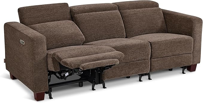 MCombo 88.6'' Reclining Sofa, Wall Hugger Power Recliner Sofa with Adjustable Headrest, USB A & C Charge Ports, Wood Legs, for Living Room (Fabric, HL198M3) (Coffee, 3-Seater)
