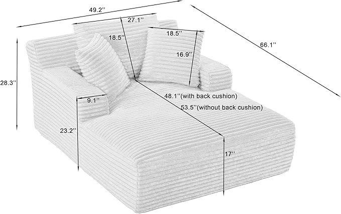 49.2" Oversized Chaise Lounge Daybed Plush Corduroy Upholstered Boneless Memory Foam Cloud Couch Sofabed, Lazy Lounger Chairs with Deep Seat, No Assembly Required Cloud Comfy Couches for Living Room