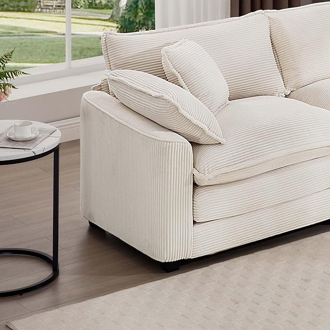 KEIKI 2-Piece Sofa Set with 2 Oversized Corduroy Single Sofa, Upholstered Modern 2-Seater Lounge Accent Chair Set with 2 Pillow, High-Density Foam Cushions, Removable Armrests, for Living Room, Beige