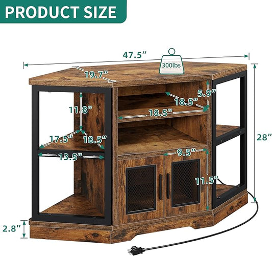 YITAHOME Corner TV Stand for TVs up to 50 Inch with Power Outlet, Modern Farmhouse Entertainment Center, Wood TV Media Console with Storage Cabinets Shelves for Living Room, Retro Brown