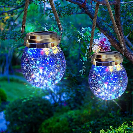 Hanging Outdoor Solar Lights,VGE 30LED Cracked Glass Ball Decorative Lights,Solar Powered Waterproof Landscape with Handle for Tree Yard Garden Patio Fence Holiday Decor(Multicolor)