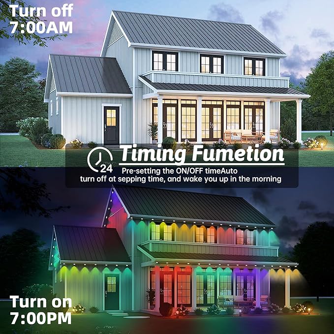50FT Permanent Outdoor RGB Lights,IP67 Waterproof LED Eaves Lights with Smart App/Remote Control,for Christmas and All Holiday Decor,Daily and Accent Lighting,House Roof and Garden Lighting