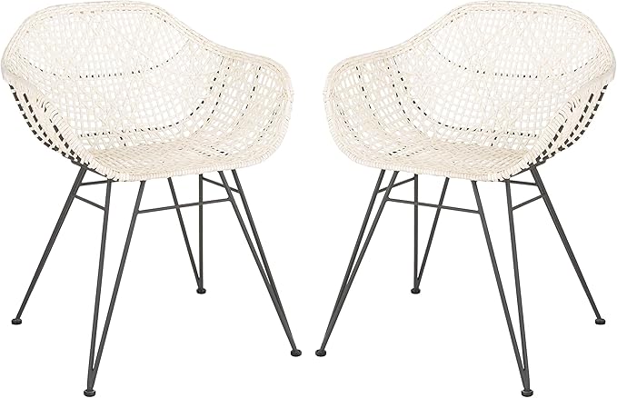 Safavieh Home Jadis White and Dark Grey Leather Woven Dining Chair, Set of 2