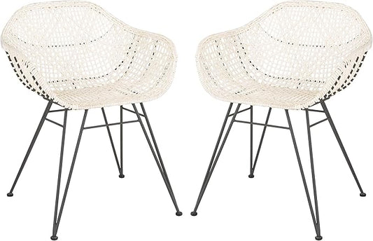Safavieh Home Jadis White and Dark Grey Leather Woven Dining Chair, Set of 2