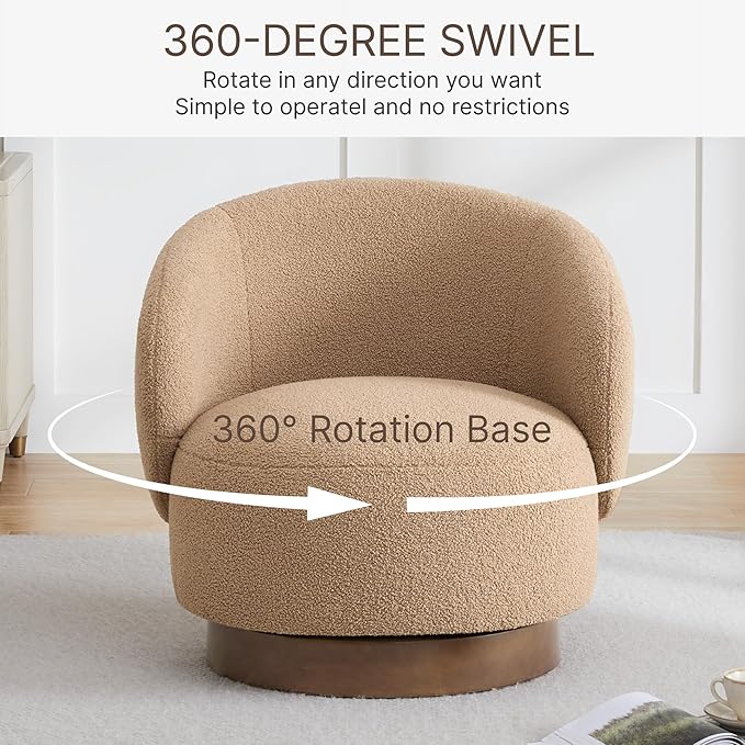 Swivel Accent Chair Round Barrel Armchair Upholstered Performance Fabric for Living Room Bedroom Waitingroom,2 Box,Sand