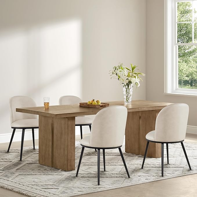 Dining Chairs Set of 2, Faux Leather Upholstered Dining Room Chairs with Ergonomic Backrest & Metal Legs, Modern Kitchen Side Chairs for Home, Restaurant, and Café, Cream Beige