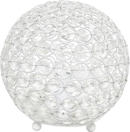 Elegant Designs LT1026-WHT 8" Elipse Crystal Collection Metal Crystal Ball Sequin Table Desk Lamp for Accent Lighting, Décor, Living Room, White
