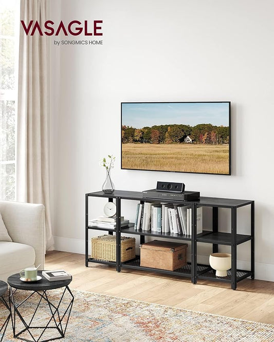 VASAGLE TV Stand for 65 Inches TVs, Industrial Entertainment Center, Modern TV Console with Open Storage Shelves for Living Room, Bedroom, Black ULTV105B22