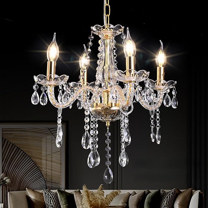 YYSHCHEN Gold Crystal Chandelier,Modern Mini Chandelier,Small Chandelier for Dining Room, Girls Bedroom,Living Room,.
