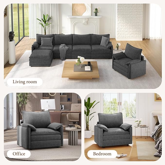 Vesgantti 40" Single Seat Sofa, Comfy Cloud Couch Deep Seat Upholstered Couch Chenille Modern Sofa with Armrest Pillow, Easy Assembly for Living Room, Bedroom and Apartment, Gray | Sink-in Comfort, Height Adjustable, Easy Rearrangement, Extra-deep Otto...