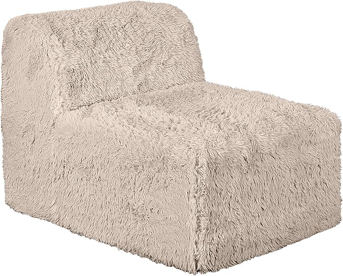 Furniture of America Havyn Modern Faux Fur 1-Seater Modular Armless Foam Sofa Chair with Deep Seat, Compressed Couch in a Box, No Assembly Required, for Living Room and Office, Taupe