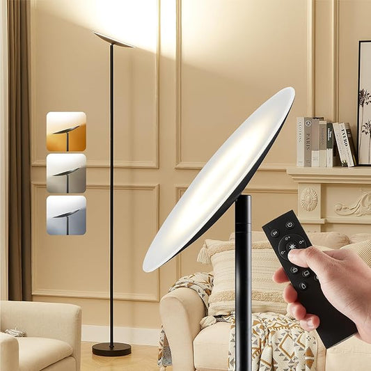 LED Torchiere Floor Lamp, 3200LM, 71" Tall Modern Torchiere Lamp in Zen Black, Stepless Dimming, Remote & Touch Control, Super Bright Light for Living Room and Bedroom, Heavy Stable Base