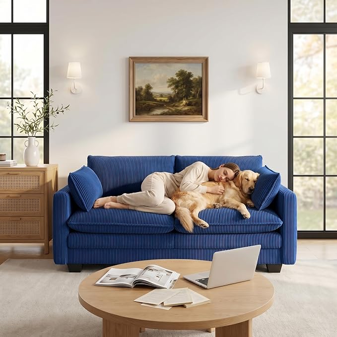 Gizoon 75” Small Cloud Loveseat Couches for Living Room, 2 Seater Love Seat Sofa with Comfy Deep Seat, Small Washable Couches with Removable Corduroy Cover for Apartment, Blue