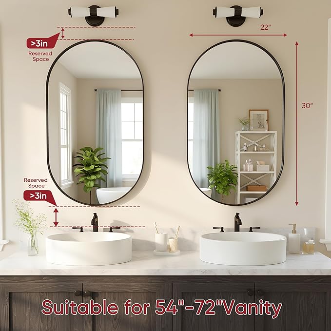 Suidia 2-Pack 22" x 30" Bathroom Mirror, Bathroom Vanity Mirror Metal Framed, Wall-Mounted Mirrors for Bedroom, Living Room, Entryway, Hallway, Black, Oval Style