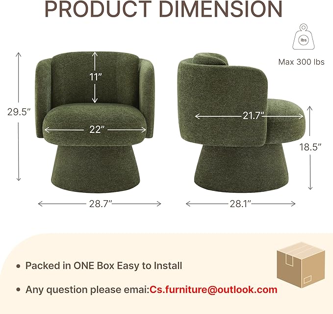 Swivel Barrel Chair,360° Accent Chairs with Round Backrest,Upholstered Lounge Chair for Vanity,Living Room,Bedroom,Reading Nook,Green