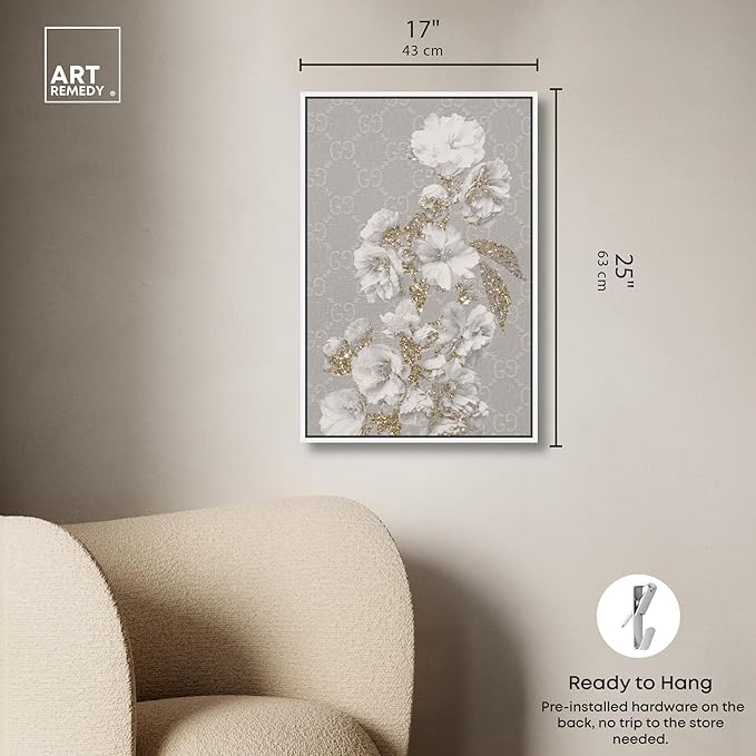 Art Remedy Floral in Classic Fashion Canvas Delicate Farmhouse Wall Art, White Frame, 16" x 24"