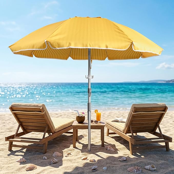 HOMEDEMO Boho Patio Umbrella with Fringe, Outdoor Tassel Umbrella with UPF50+ Sun Protection and Push Button Tilt, Premium Aluminum Pole & Fiberglass Ribs, Includes Hanging Hook