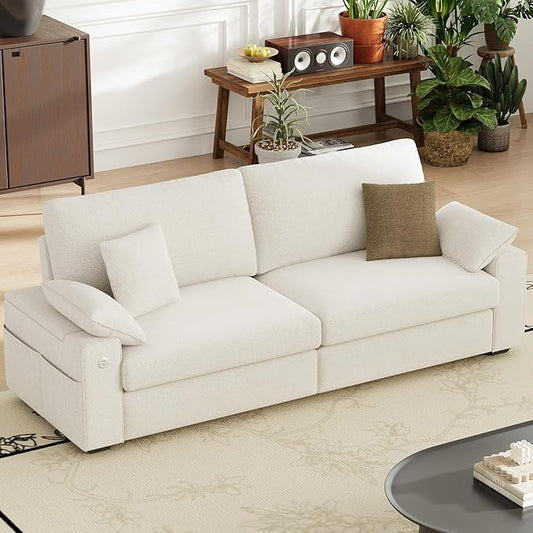 MALOL 89" Loveseat Sofa with 4 Pillows and Storage Armrest, Modular Modern 3-Seat Sofa, with USB Type C Ports, Midcentury Mondern Love Seat for Home Living Room, Beige