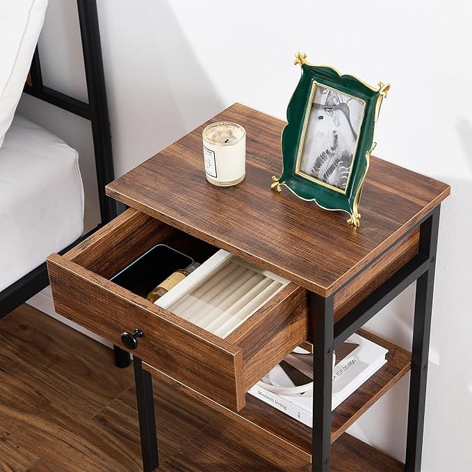 VECELO Tall End Table,Nightstand with Drawer and Adjustable Storage Shelf,27.6 inch Side Table for Living Room/Bedroom/Entryway Small Spaces