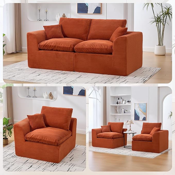 80.3" Cloud Loveseat Boneless Sofas for Living Room, 2 Seaters Modular Foam Cloud Sofa Couches, 2 Seat Compression Foam Couch with Toss Pillows, No Assembly Required