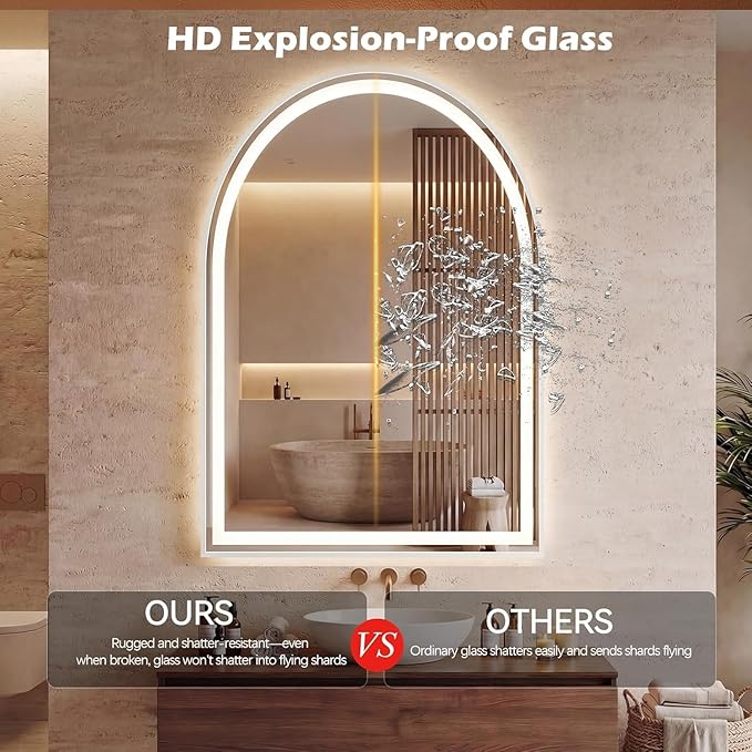 Simple Deluxe 28x36 inch Arched Mirror for Bathroom Vanity Mirror or Wall Decor, Arch Mirror Brushed Metal Frame, Wall Mounted Mirror for Bathroom LivingRoom Bedroom Entryway(28''×36'')