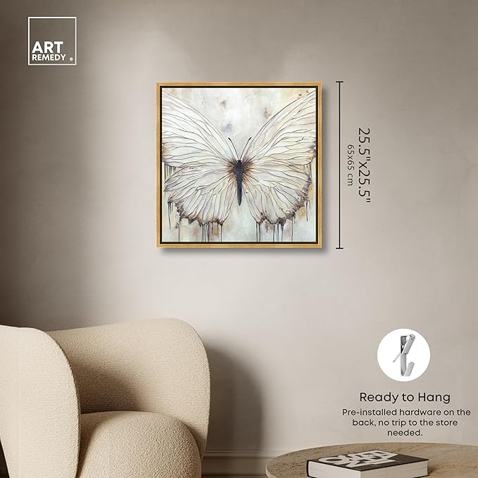 Art Remedy Neutral Beauty Chic Farmhouse Canvas Wall Art, Gold Floater Frame, 24"x24"