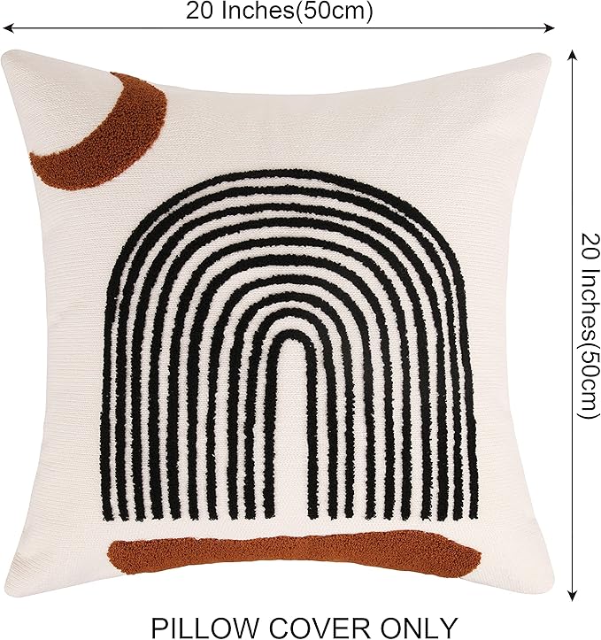 Merrycolor Boho Throw Pillows 20x20 Inches,Soft Woven Tufted Pillow Covers Square,Abstract Moon Pillow Case for Sofa Bedroom Living Room 1 Pcs