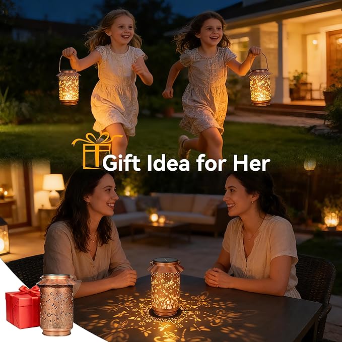 Ollny Solar Lanterns Outdoor Waterproof Dragonfly, for Mothers Day Birthday Thanksgiving Gifts for Mom Grandma Sister Women Her, Hanging Solar Metal Lights for Garden Backyard Patio Decor