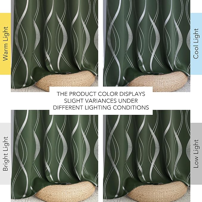 NICETOWN 100% Blackout Curtains 72 inch Length 2 Panels Set, Dark Mallard, 52" x 72", Noise Reducing Thermal Insulated Wave Line Foil Print Design Blackout Curtains for Hall Closet Villa Door