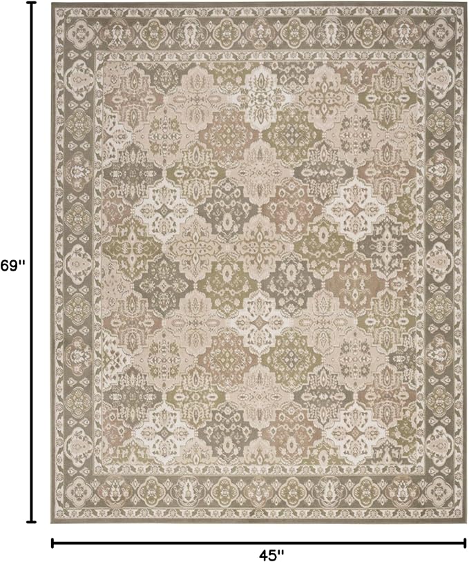 Nourison Home Grafix Green 3'9" x 5'9" Area Rug - Easy Clean, Non Shedding, Bed Room, Living Room, Dining Room, Kitchen (4' x 6')