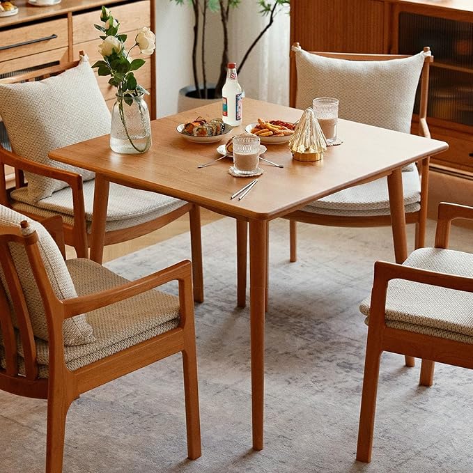 Square Dining Table, Solid Wood Kitchen Table for Small Space, Mid Century Small Kitchen Tables for Island with Natural Oak Wood, 35.4”D x 35.4" W x 29.5" H
