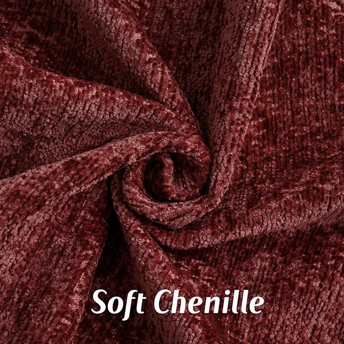 FUTEI Burgundy Chenille Throw Pillow Covers 16x16 Inch Set of 2,Soft Cozy Bound Edge Design Cushion Case,Home Decor for Couch Bed Living Room