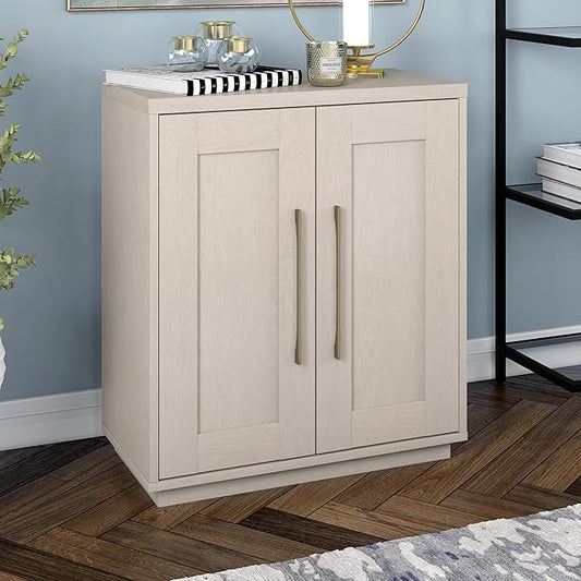 Henn&Hart 28" Accent Cabinet, Modern Sideboard Buffet Cabinet with 2 Doors and an Adjustable Shelf for Living Room, Dining Room, Bedroom or Entryway, Alder White