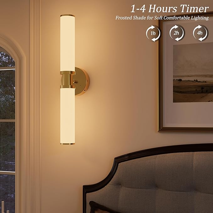Battery Operated Wall Sconce Set of 2, Gold Cordless Wall Sconces, Modern Rechargeable Wall Lights with Remote Control, Dimmable for Living Room, Bedroom, Bathroom, Hallway, Entryway 3000K