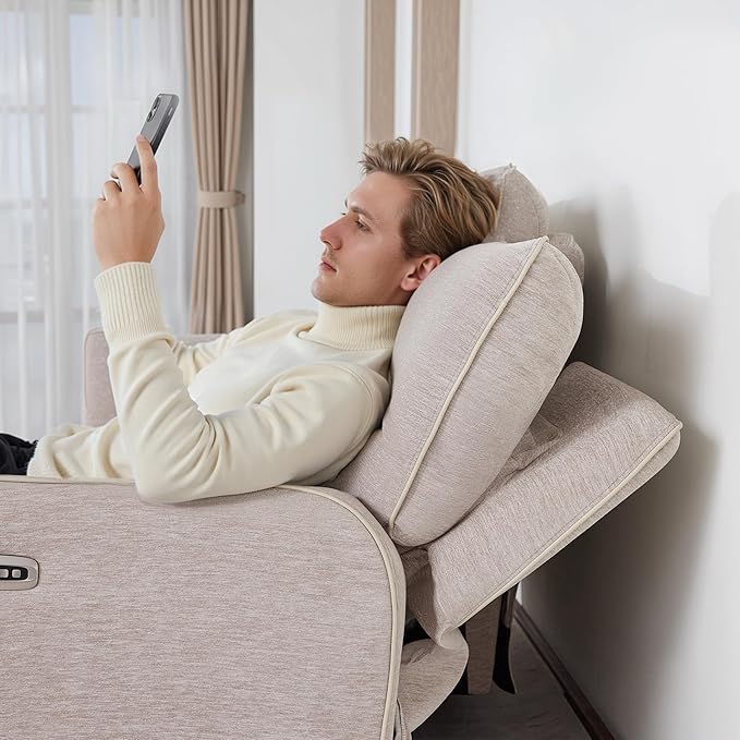 MCombo 75" Wall Hugger Power Loveseat Recliner Sofa with Console and Adjustable Headrest, RV Reclining Loveseat with USB Ports for Living Room 6926 (Beige, Loveseat with Console)