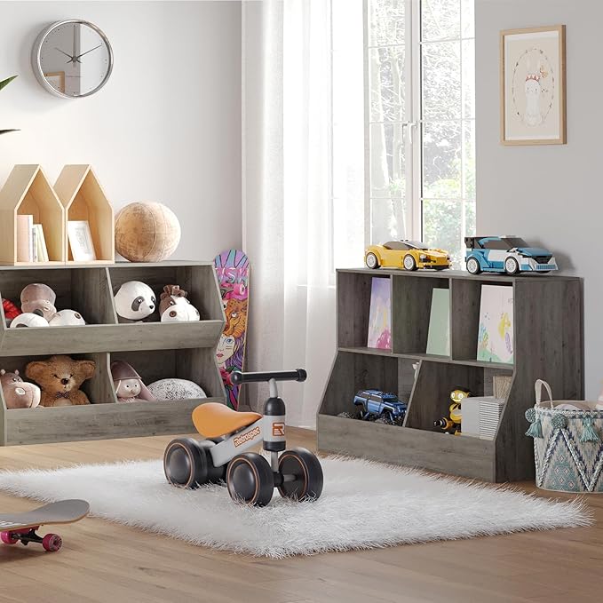 DINZI LVJ Toy Storage Organizer, Kids Bookshelf, Wood Toy Storage Cabinet, 5 Cubby Children Bookcase, 43.3" L Toddler Book Shelf for Playroom, Living Room, Nursery, Hallway, School, Gray Wash