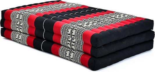 Leewadee Trifold Mattress XL – Comfortable Thai Massage Pad, Foldable Relaxation Floor Mattress Filled with Kapok, Perfect to Use as a Sleeping Mat 79 x 39 inches, Black Red