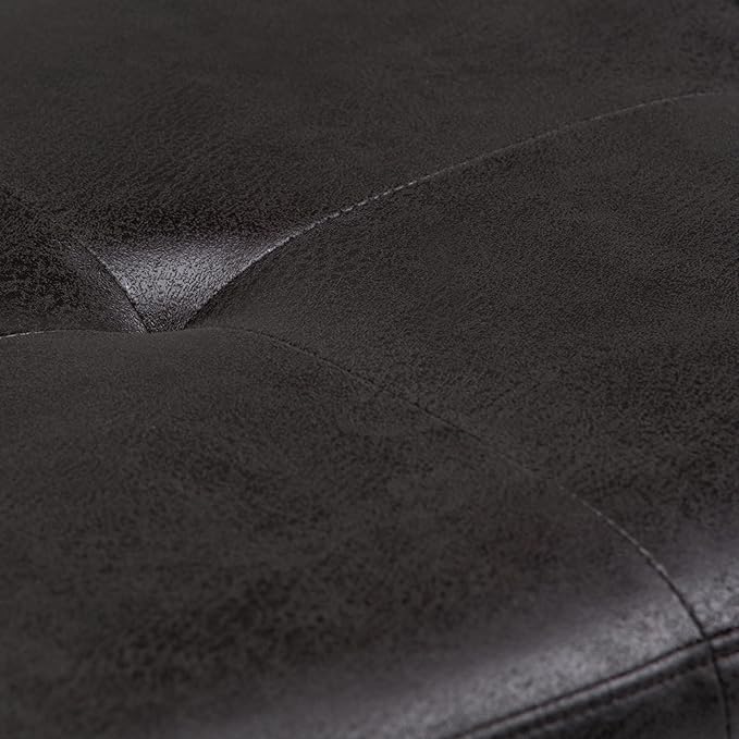 SIMPLIHOME Lacey Tufted Ottoman Bench - 41 inch Wide Upholstered Vegan Leather Rectangle Ottoman in Distressed Black, Contemporary Bench for Bedroom or Entryway with Stitching Detail, Assembled