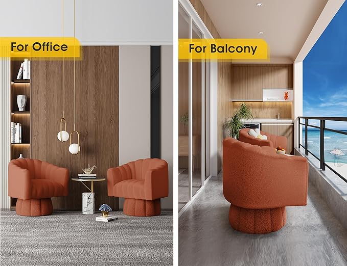 360 Degree Sherpa Swivel Cuddle Barrel Accent Sofa Chairs, Round Teddy Armchairs with Wide Upholstered, Furry Boucle Reading Chair for Living Room, Bedroom, Office, Waiting Rooms (Orange)