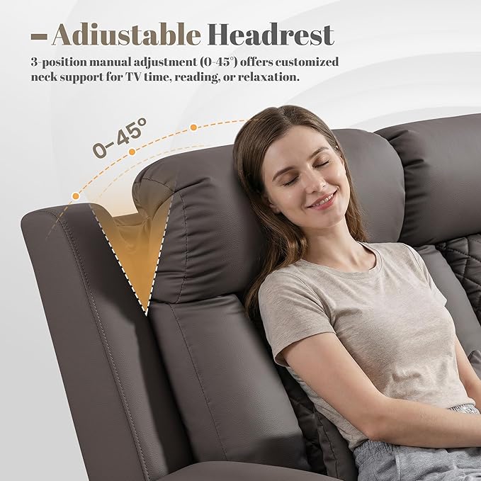 Zero Wall Hugger Power Reclining Sofa with Adjustable Headrest, Electric Reclining Couch with Drop-Down Table,Outlets, Power Loveseat Recliner Sofa for Living Room (PU Brown, 3 Seat) | Cat-Proof Leather