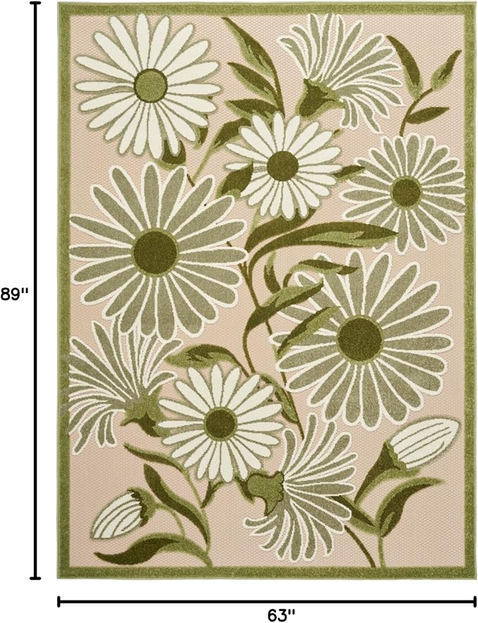 Nourison Home Aloha Ivory Green 5'3" x 7'5" Area Rug - Easy Clean, Non Shedding, Bed Room, Living Room, Dining Room, Kitchen (5' x 8')