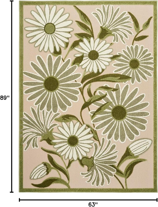 Nourison Home Aloha Ivory Green 5'3" x 7'5" Area Rug - Easy Clean, Non Shedding, Bed Room, Living Room, Dining Room, Kitchen (5' x 8')