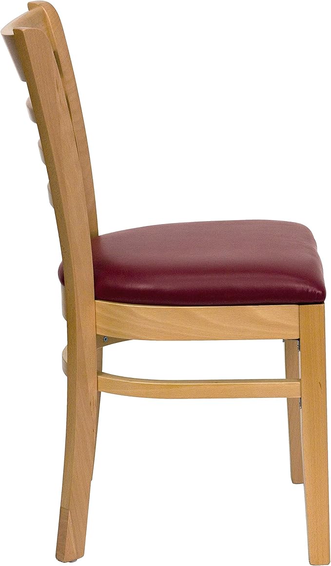 Flash Furniture HERCULES Series Ladder Back Natural Wood Restaurant Chair - Burgundy Vinyl Seat