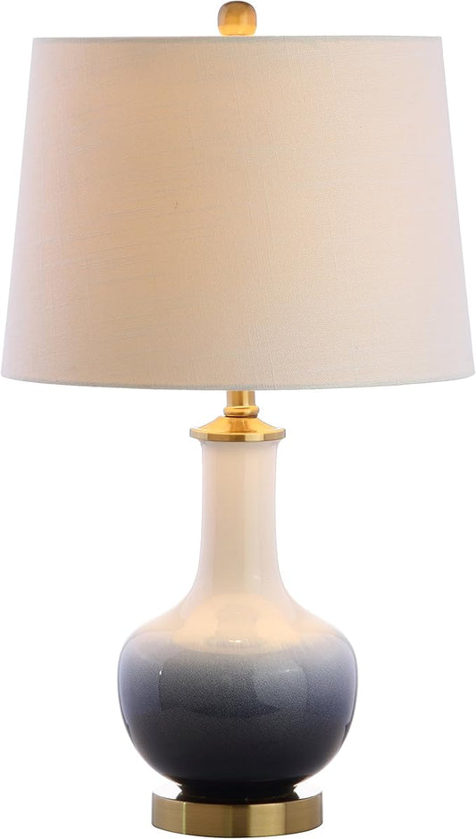 JONATHAN Y JYL3019A Gradient 25" Ceramic/Brass LED Table Lamp Contemporary Traditional Bedside Desk Nightstand Lamp for Bedroom Living Room Office College Bookcase LED Bulb Included, White/Navy