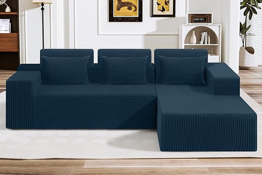 HABUTWAY Sectional Couches for Living Room,No Assembly L Shaped Couch 105" Modular Sectional Sofa Couch with Deep Seat,Cloud Couches Furniture Sets for Apartment,Corduroy (Blue, Right Facing)