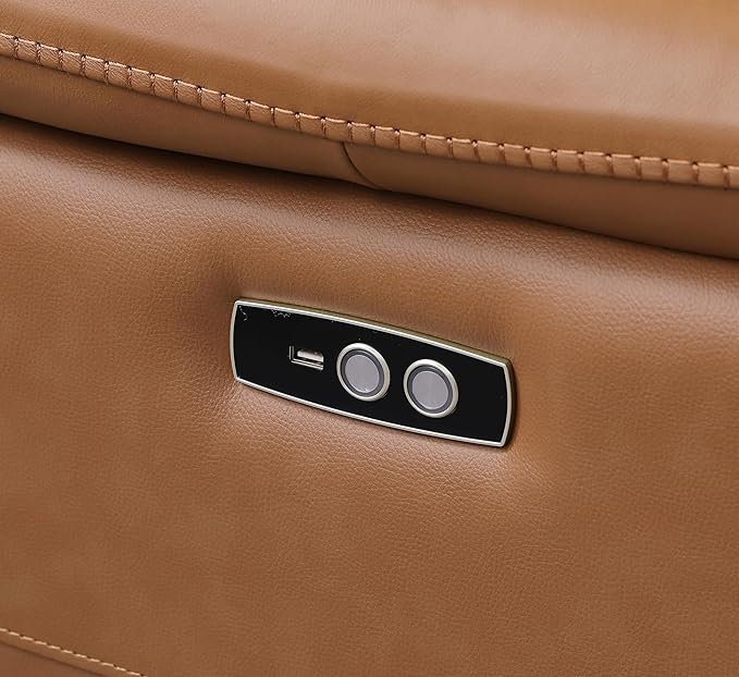 BlackJack Furniture Venice Top Grain Italian Leather Power Recline Loveseat Sofa - 93" Theater Seating Modern Couch for Living Room Apartment Lounge Home with Adjustable Headrests & USB Port, Cognac